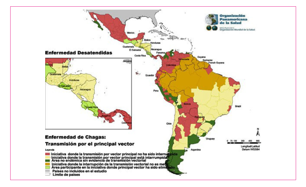 Figura 4. Distribución mundial de la enfermedad de Chagas (OMS).