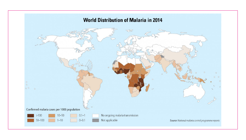 Figura 5. Mapa de distribución de la malaria en el mundo en 2014.